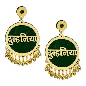 Зелёные и золотые индийские серьги с бисером