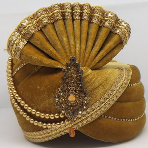 Золотой бархатный индийский тюрбан (чалма) с кружевами