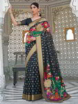 *Чёрное индийское сари из льна, украшенное вышивкой люрексом
