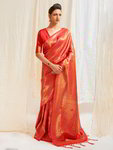 *Красное шёлковое оригинальное индийское сари, украшенное вышивкой люрексом