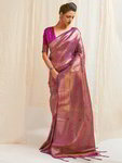 *Фиолетовое оригинальное индийское сари из шёлка, украшенное вышивкой люрексом
