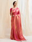 *Розовое шёлковое оригинальное индийское сари, украшенное вышивкой люрексом