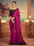*Фиолетовое атласное праздничное нарядное индийское сари с пайетками