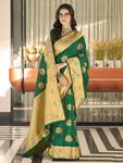 *Зелёное оригинальное индийское сари из жаккардовой ткани и шёлка, украшенное вышивкой люрексом