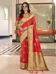 *Красное жаккардовое и шёлковое оригинальное индийское сари, украшенное вышивкой люрексом