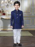 *Тёмно-синий хлопко-шёлковый национальный костюм для мальчика