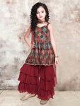 *Бордовый индийское национальное платье / костюм для девочки из креп-жоржета без рукавов с пайетками
