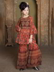 *Рыже-оранжевый индийское национальное платье / костюм для девочки из креп-жоржета с рукавами три-четверти, украшенный печатным рисунком с пайетками