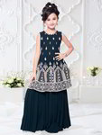 *Тёмно-синий индийское национальное платье / костюм для девочки из креп-жоржета без рукавов