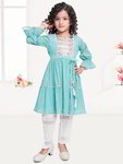 *Синий индийское национальное платье / костюм для девочки из креп-жоржета с рукавами три-четверти