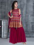 *Пурпурный индийское национальное платье / костюм для девочки из креп-жоржета без рукавов с пайетками