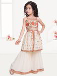 *Кремовый индийское национальное платье / костюм для девочки из креп-жоржета без рукавов с пайетками