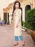 *Персиковый индийское национальное платье / костюм для девочки из хлопка с шёлком с рукавами три-четверти, украшенный печатным рисунком с пайетками
