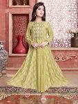 *Зелёный индийское национальное длинное вечернее платье / анаркали / костюм для девочки из шёлка с длинными рукавами с кусочками зеркалец