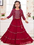 *Пурпурный индийский национальный костюм для девочки из креп-жоржета с рукавами три-четверти с пайетками, кусочками зеркалец