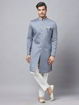 *Синий индийский мужской костюм из текстурированной ткани и шёлка