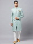 *Зелёный и синий текстурированный и шёлковый индийский мужской костюм