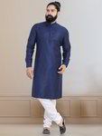 *Тёмно-синий хлопковый индийский национальный мужской костюм, украшенный печатным рисунком