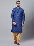 *Тёмно-синий хлопко-шёлковый индийский национальный мужской костюм