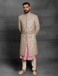 *Бежевый шёлковый индийский свадебный мужской костюм