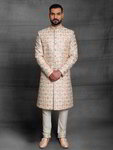 *Персиковый индийский свадебный мужской костюм из шёлка-сырца