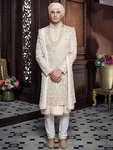 *Кремовый шёлковый индийский свадебный мужской костюм с бисером, пайетками