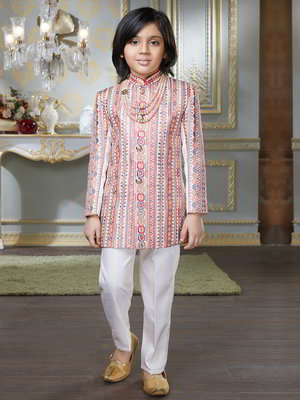 Разноцветный хлопко-шёлковый национальный костюм для мальчика с пайетками