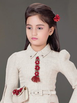 Пурпурный и кремовый индийское национальное платье / костюм для девочки из хлопка с рукавами три-четверти