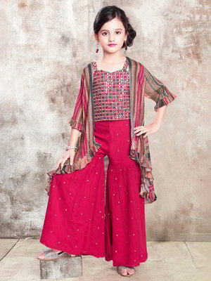 Пурпурный индийское национальное платье / костюм для девочки из креп-жоржета без рукавов с кусочками зеркалец