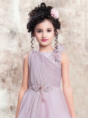 Розовый индийское платье «в пол» / костюм для девочки из фатина без рукавов со стразами, бисером, пайетками