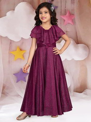 Фиолетовый индийское платье «в пол» / костюм для девочки из лайкры с короткими рукавами