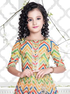 Разноцветный индийское платье «в пол» / костюм для девочки из креп-жоржета с рукавами ниже локтя, украшенный вышивкой люрексом с пайетками