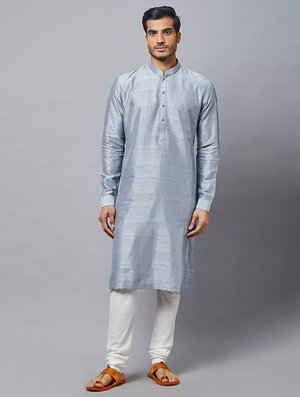 Синий хлопковый и шёлковый индийский национальный мужской костюм