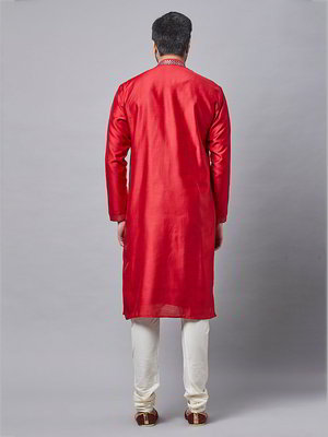 Бордовый шёлковый индийский национальный мужской костюм с кусочками зеркалец