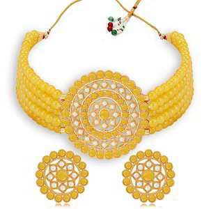 Разноцветное позолоченное индийское украшение на шею (набор) с перламутровыми бусинками