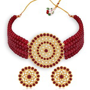 Разноцветное позолоченное индийское украшение на шею (набор) с перламутровыми бусинками