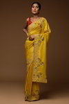 *Горчичное, жёлтое и золотое изумительное нарядное свадебное индийское сари, украшенное вышивкой