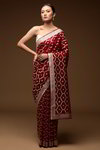 *Золотое и красное изумительное нарядное свадебное индийское сари из органзы, украшенное вышивкой