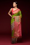 *Разноцветное, белое, зелёное, золотое и розовое изумительное вечернее свадебное индийское сари из натурального шёлка