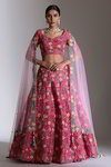 *Розовый индийский женский свадебный костюм лехенга (ленга) чоли из натурального шёлка с рукавами ниже локтя, украшенный вышивкой