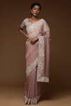 *Белое изумительное нарядное свадебное индийское сари из органзы, украшенное вышивкой