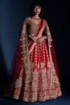 *Красный индийский женский свадебный костюм лехенга (ленга) чоли из натурального шёлка с рукавами ниже локтя, украшенный вышивкой