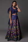 *Тёмно-синий индийский женский свадебный костюм лехенга (ленга) чоли из органзы, хлопка, крепа и шёлка без рукавов, украшенный вышивкой