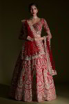 *Красный индийский женский свадебный костюм лехенга (ленга) чоли из крепа и шёлка с рукавами ниже локтя, украшенный вышивкой