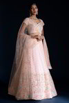 *Розовый индийский женский свадебный костюм лехенга (ленга) чоли из фатина с короткими рукавами, украшенный вышивкой