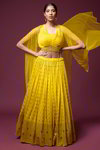 *Жёлтый индийский женский свадебный костюм лехенга (ленга) чоли из крепа и шёлка без рукавов, украшенный вышивкой