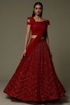 *Красный индийский женский свадебный костюм лехенга (ленга) чоли из креп-жоржета и шёлка с рукавами с открытыми плечами, украшенный вышивкой