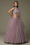 *Фиолетовый и сиреневый индийский женский свадебный костюм лехенга (ленга) чоли из фатина без рукавов, украшенный вышивкой