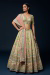 *Цвета зелёного лайма индийский женский свадебный костюм лехенга (ленга) чоли из натурального шёлка с рукавами ниже локтя, украшенный вышивкой