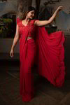 *Красное изумительное нарядное свадебное индийское сари из лайкры, украшенное вышивкой